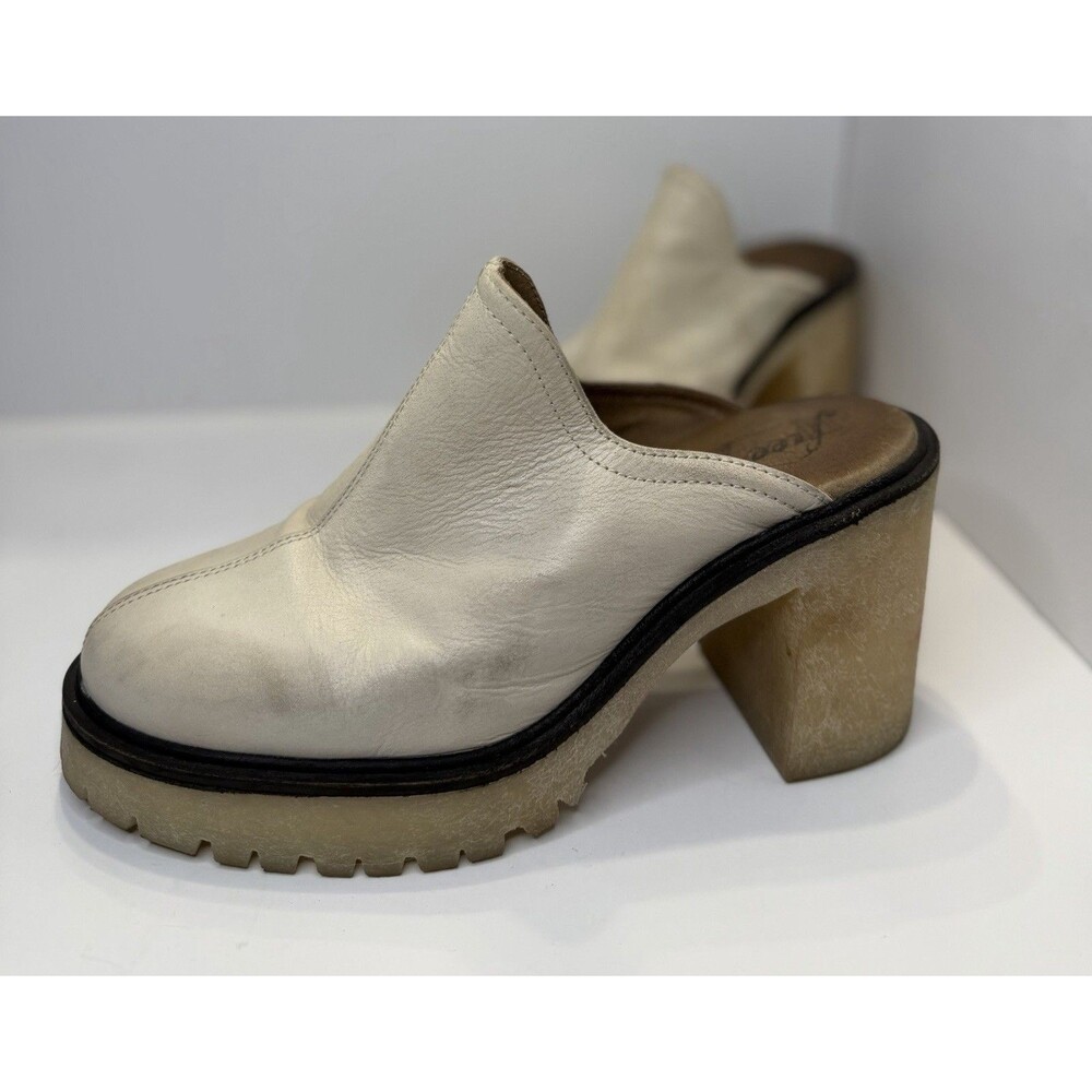 FREE PEOPLE JAMES MULES SZ 7.5 CREAM LEATHER Platform